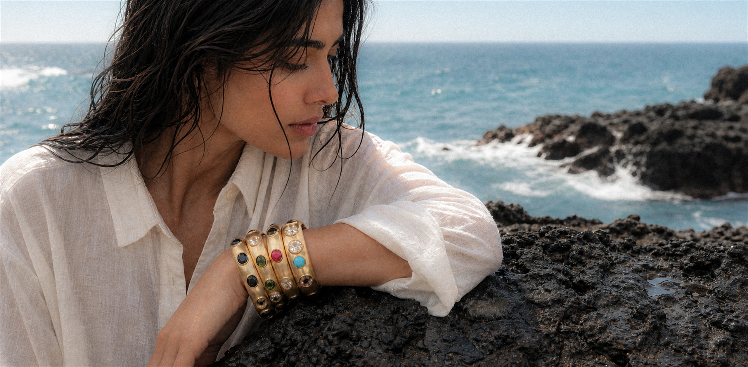 Gem cuffs by the sea